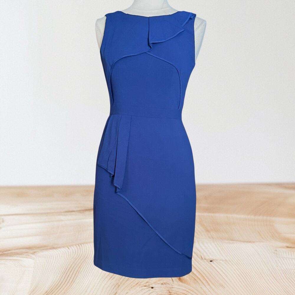 BCBG MaxAzria Sleeveless Siri Dress Sz 8 Blue Depth Bodycon Cocktail Event Party